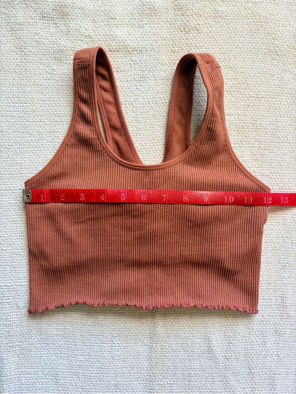 Deep Rust Colored Ribbed Sports Bra + Leggings Set w Lettuce Trim — Size S - Picture 6 of 12